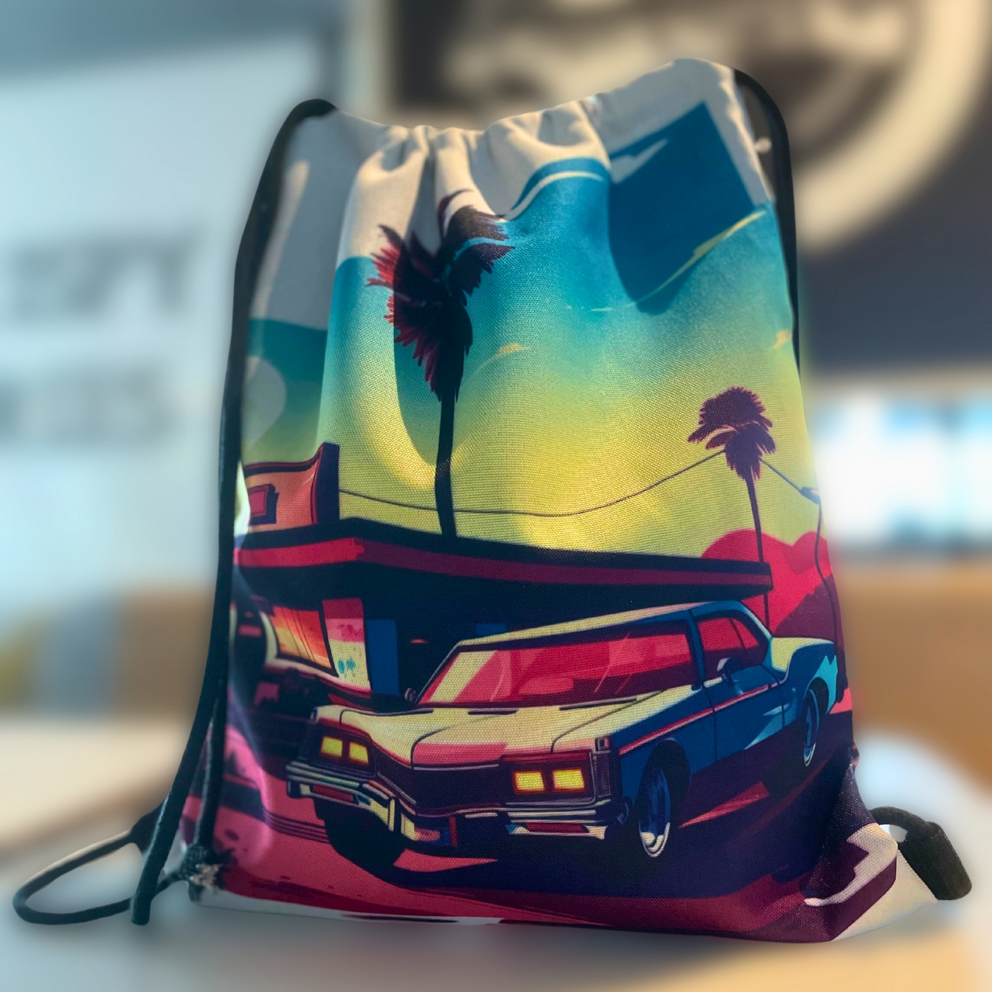 Vintage Motel Drawstring Bag